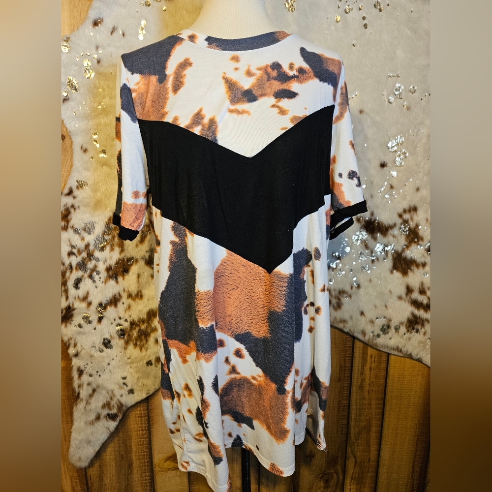 Women's Black and Orange Cow Patterned Top